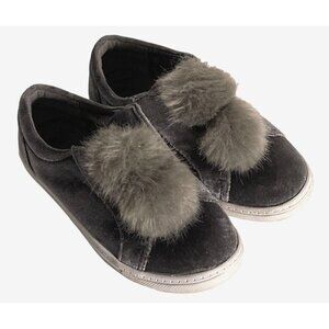 Sugar Girls Velvet Slip On Shoes Size 13M with Faux Fur Pom Poms